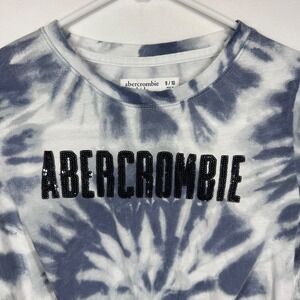 Abercrombie Girls Tie Front Sequin Logo T-Shirt‎ Blue White Tie Dye Kids Sz 9/10